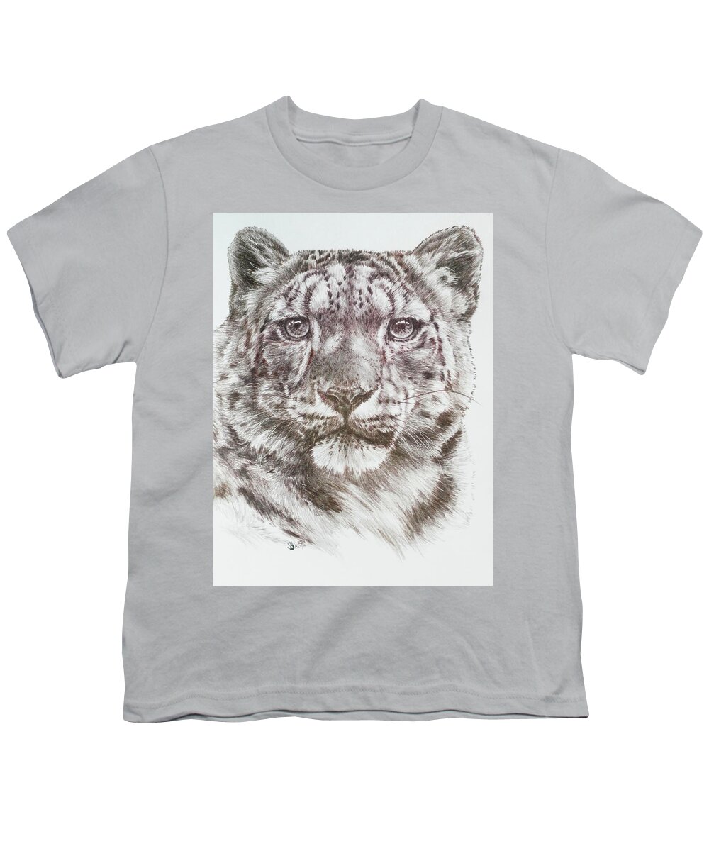 Snow Leopard Youth T-Shirt featuring the drawing Splendid by Barbara Keith