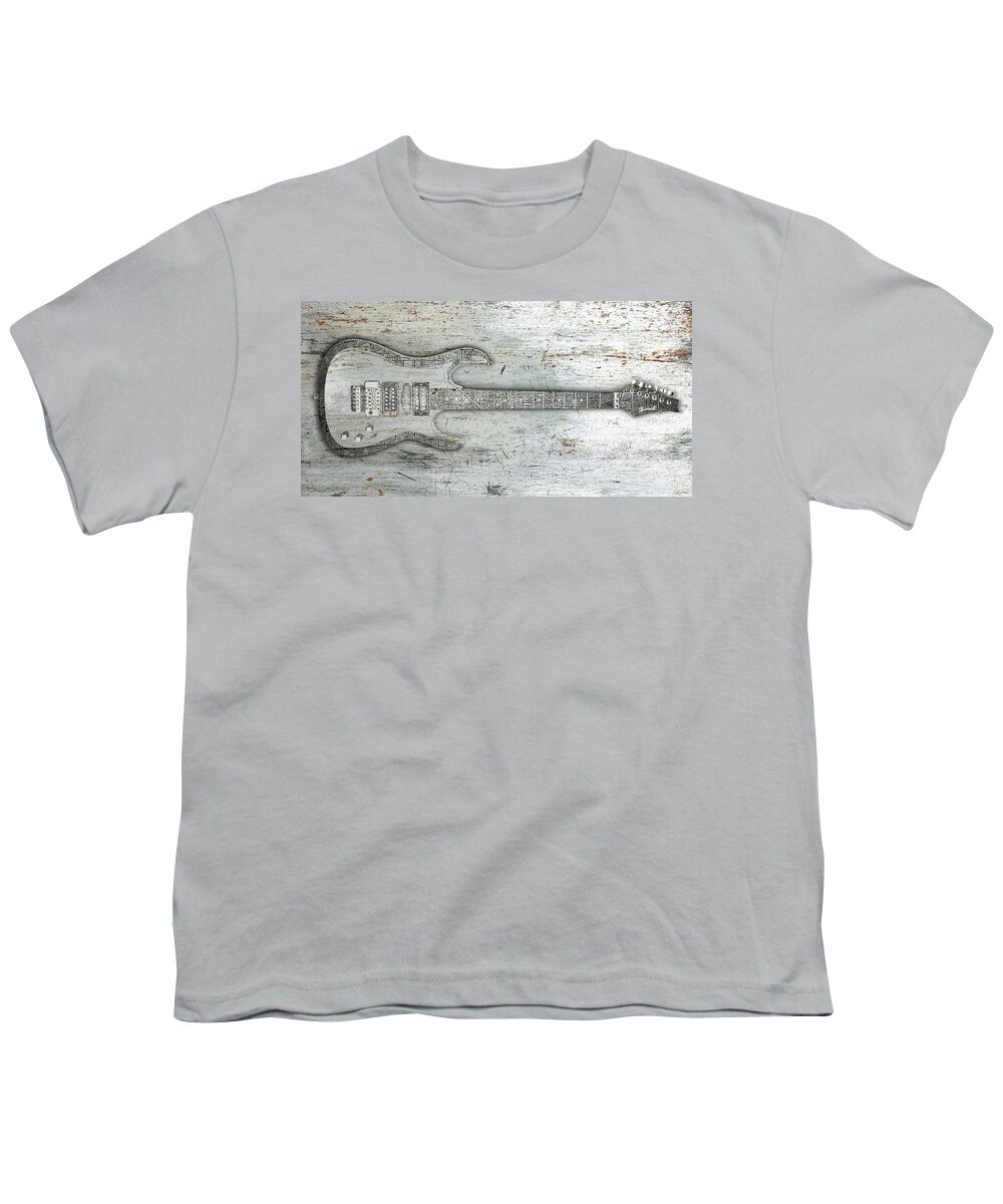 Guitar Youth T-Shirt featuring the painting Steel Guitar Electric Metal Metallic Horizontal by Tony Rubino