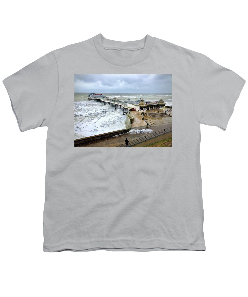  Youth T-Shirt featuring the photograph Storm Armen at Cromer Pier by Gordon James
