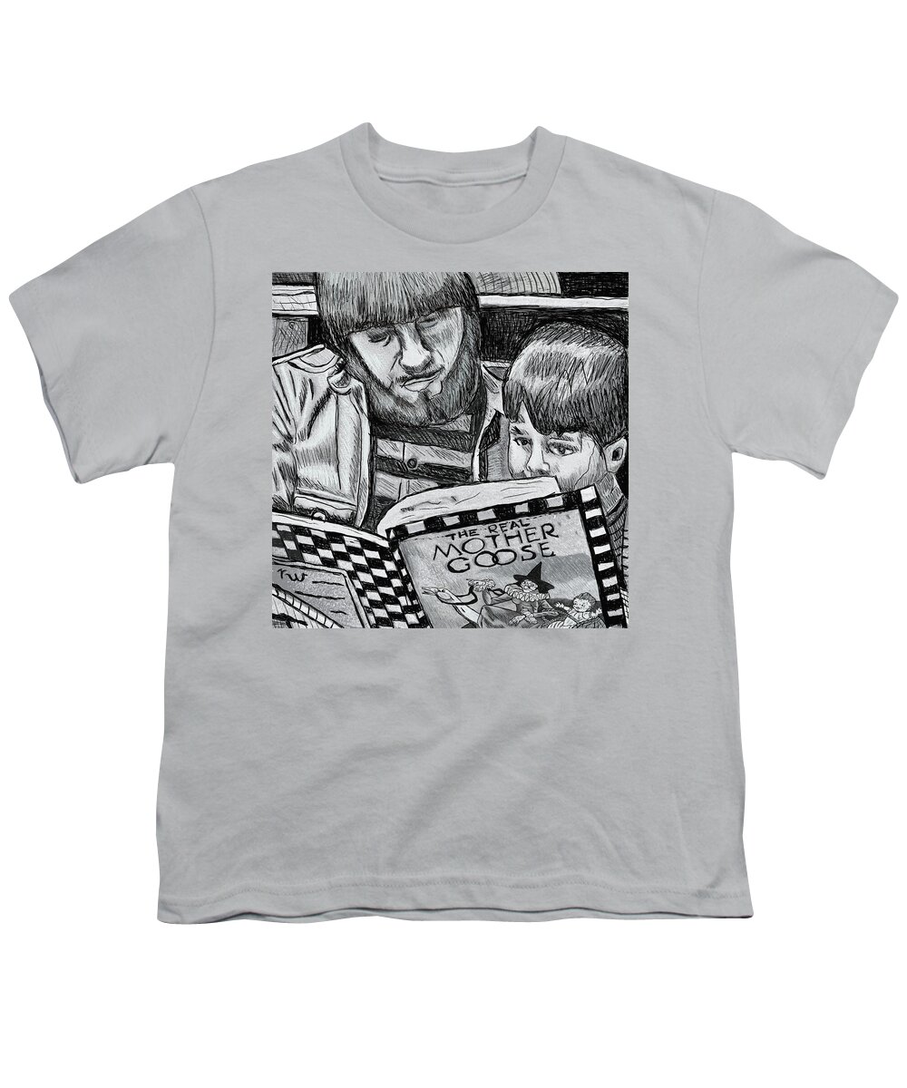 Young Father Youth T-Shirt featuring the drawing Story Time by Rod Whyte