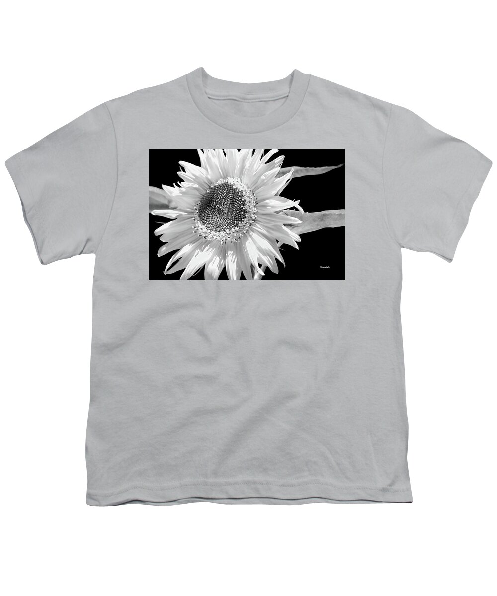 Sunflower Youth T-Shirt featuring the photograph Sunflower Black And White by Christina Rollo