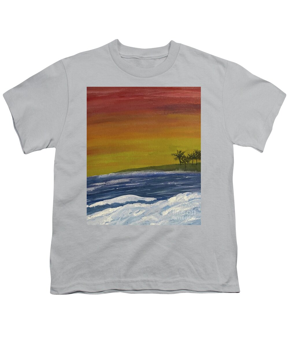 Sunset Youth T-Shirt featuring the mixed media Sunset Waves by Lisa Neuman