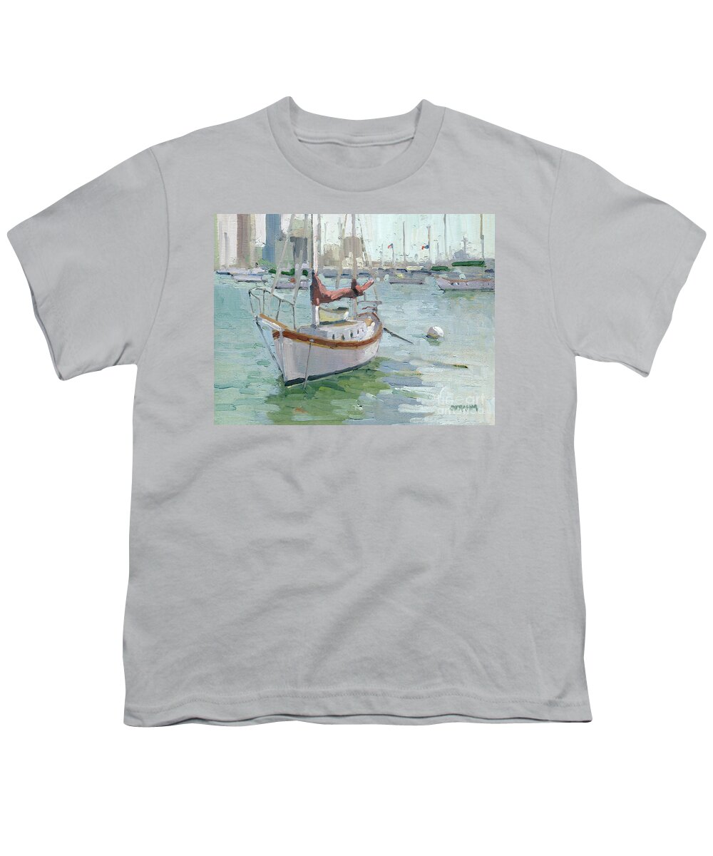 Sailboat Youth T-Shirt featuring the painting Sway on the Bay - San Diego, California by Paul Strahm