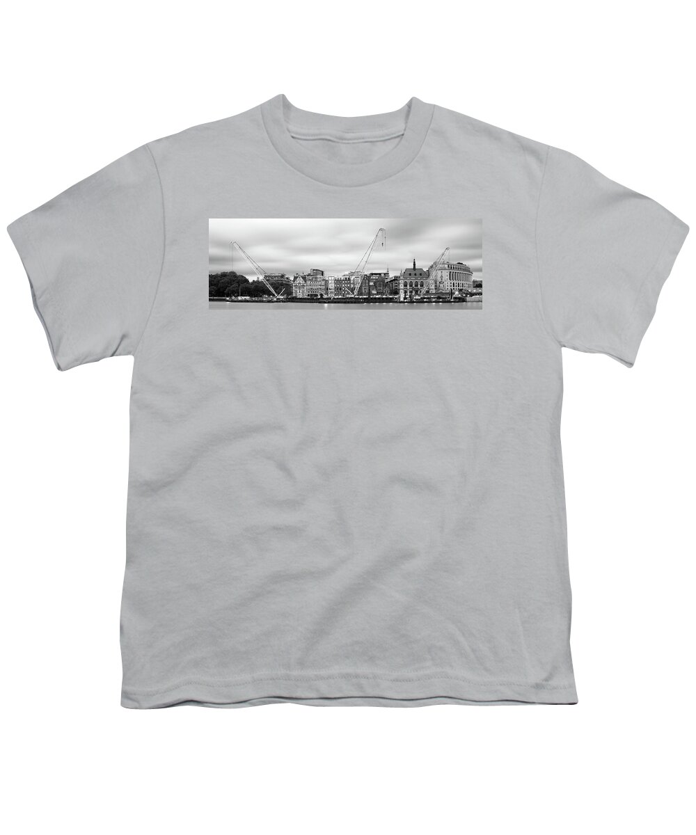 Panorama Youth T-Shirt featuring the photograph Thames River Black Friars Black and white London by Sonny Ryse