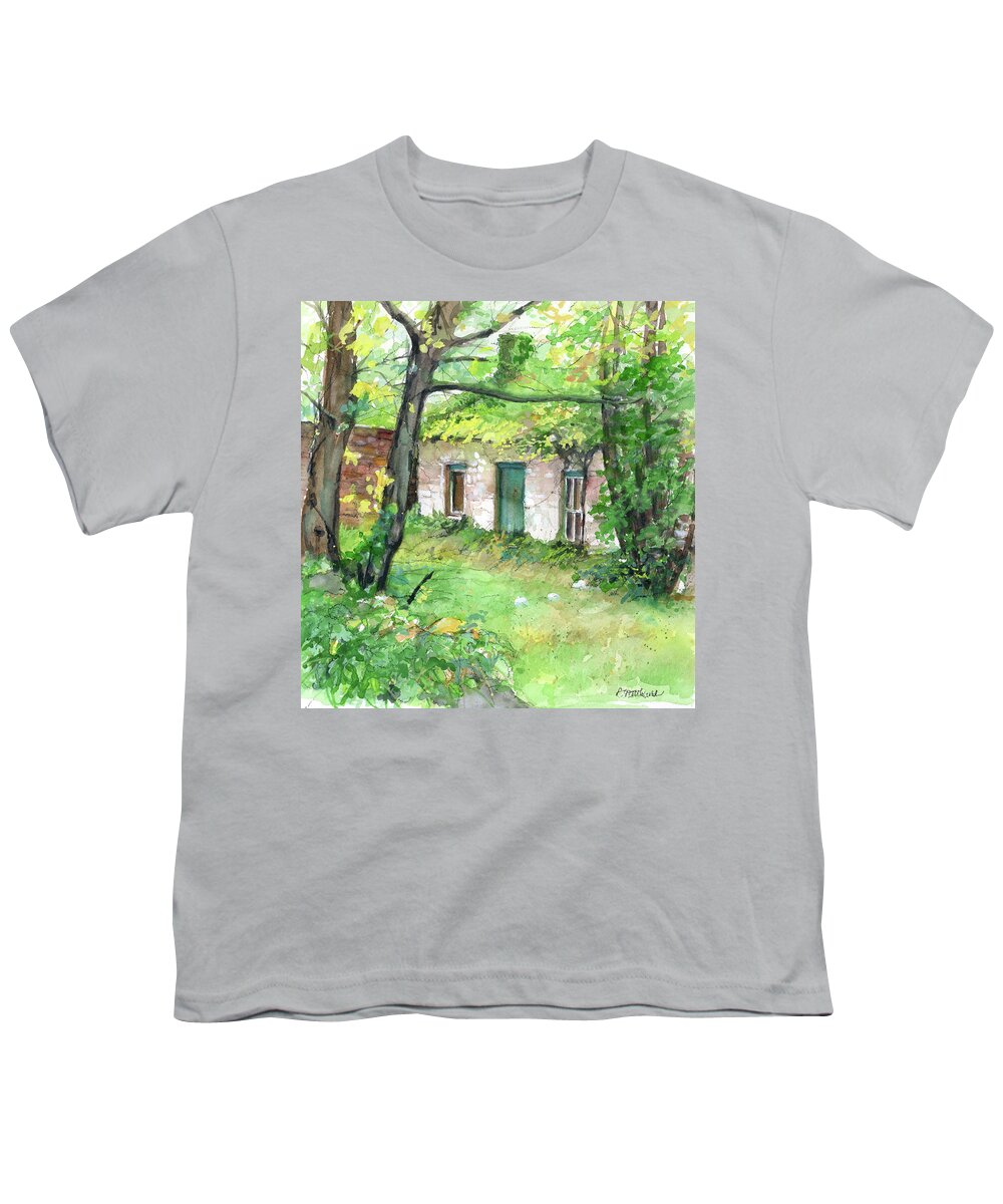 Irish Cottage Youth T-Shirt featuring the painting The Forge aka The Lonergan Homestead by Rebecca Matthews