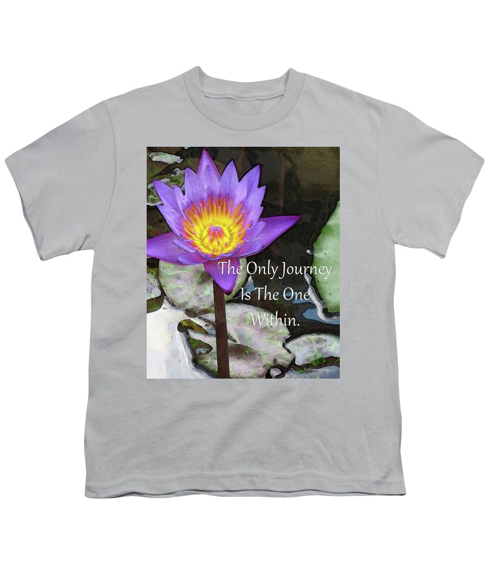 Serenity Youth T-Shirt featuring the painting The Only Journey - Lotus Flower Art - Sharon Cummings by Sharon Cummings