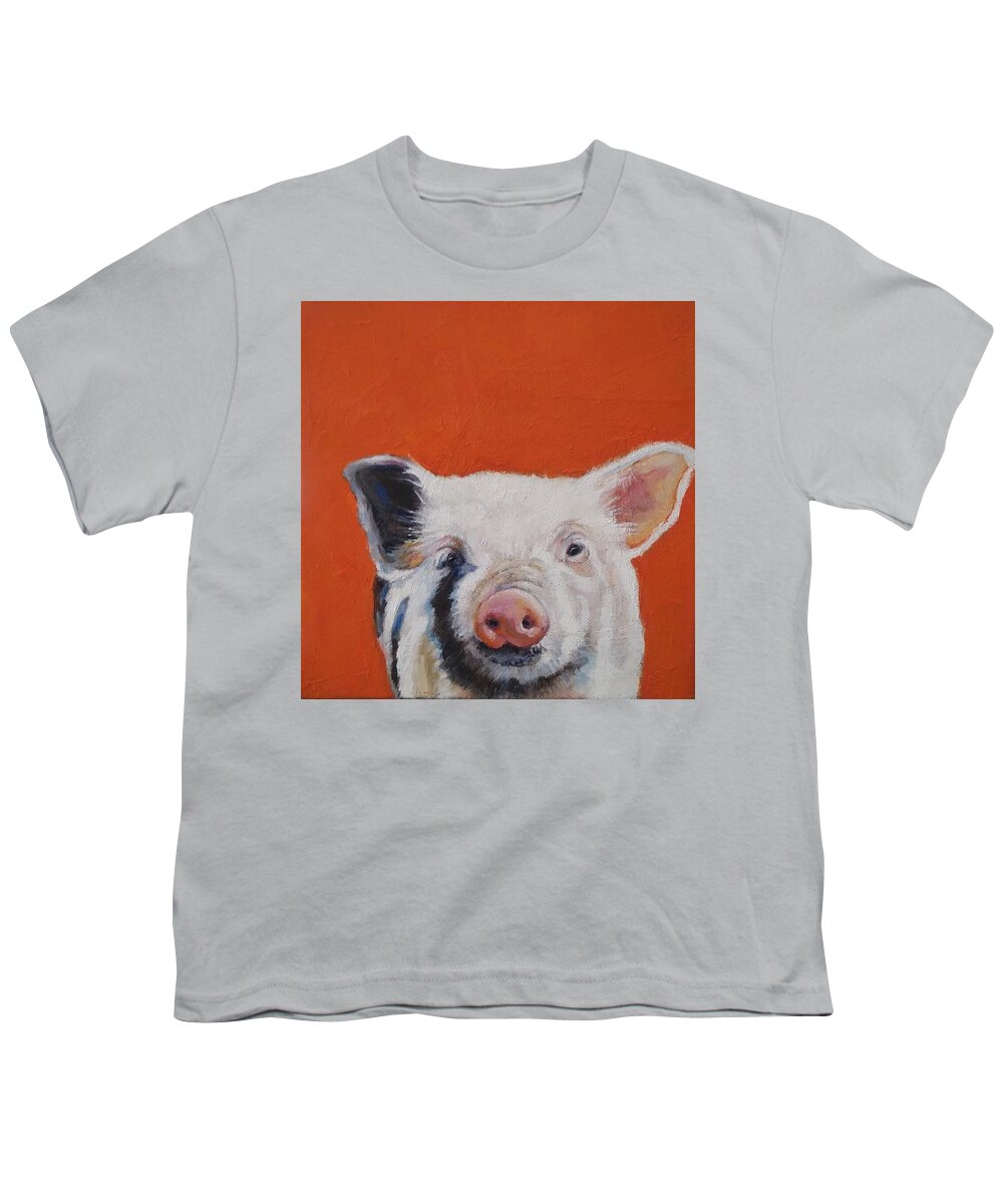 Pig Youth T-Shirt featuring the painting This Little Piggy by Jean Cormier