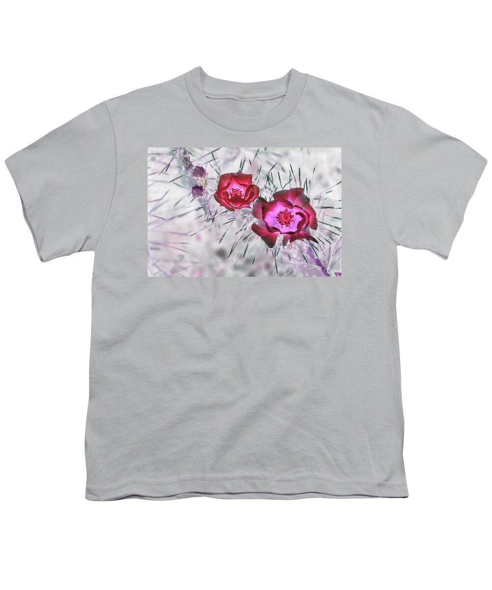 Cactus Youth T-Shirt featuring the photograph Thorny Situation in Red by Missy Joy