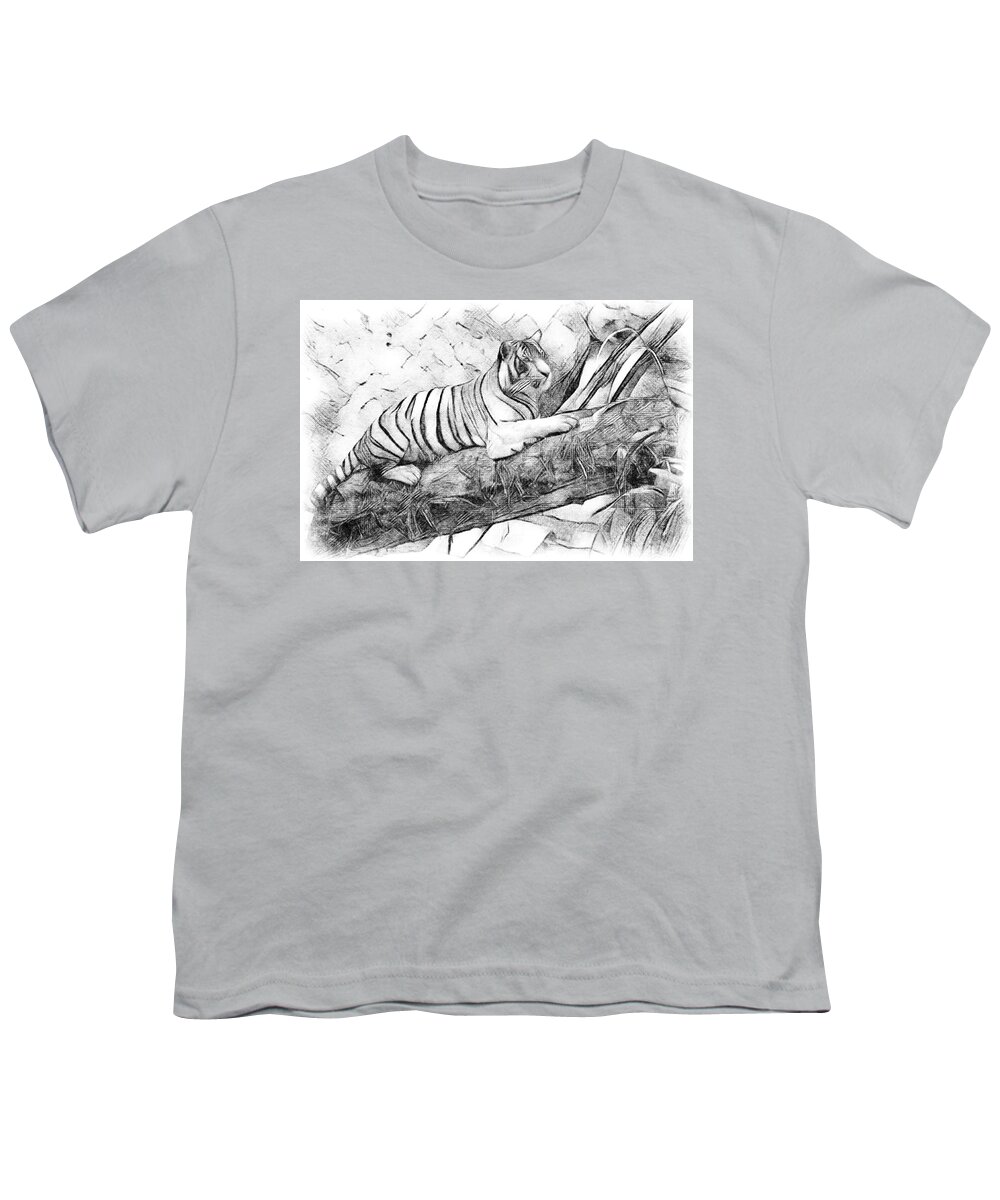 Drawing Youth T-Shirt featuring the photograph Tiger Posing by Debra Kewley