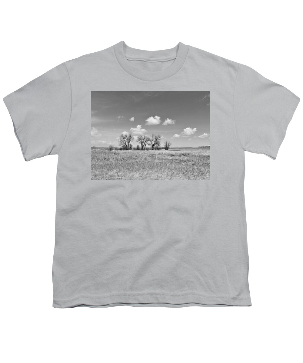 Trees Youth T-Shirt featuring the photograph Trees On The Prairie in Black and White by Amanda R Wright