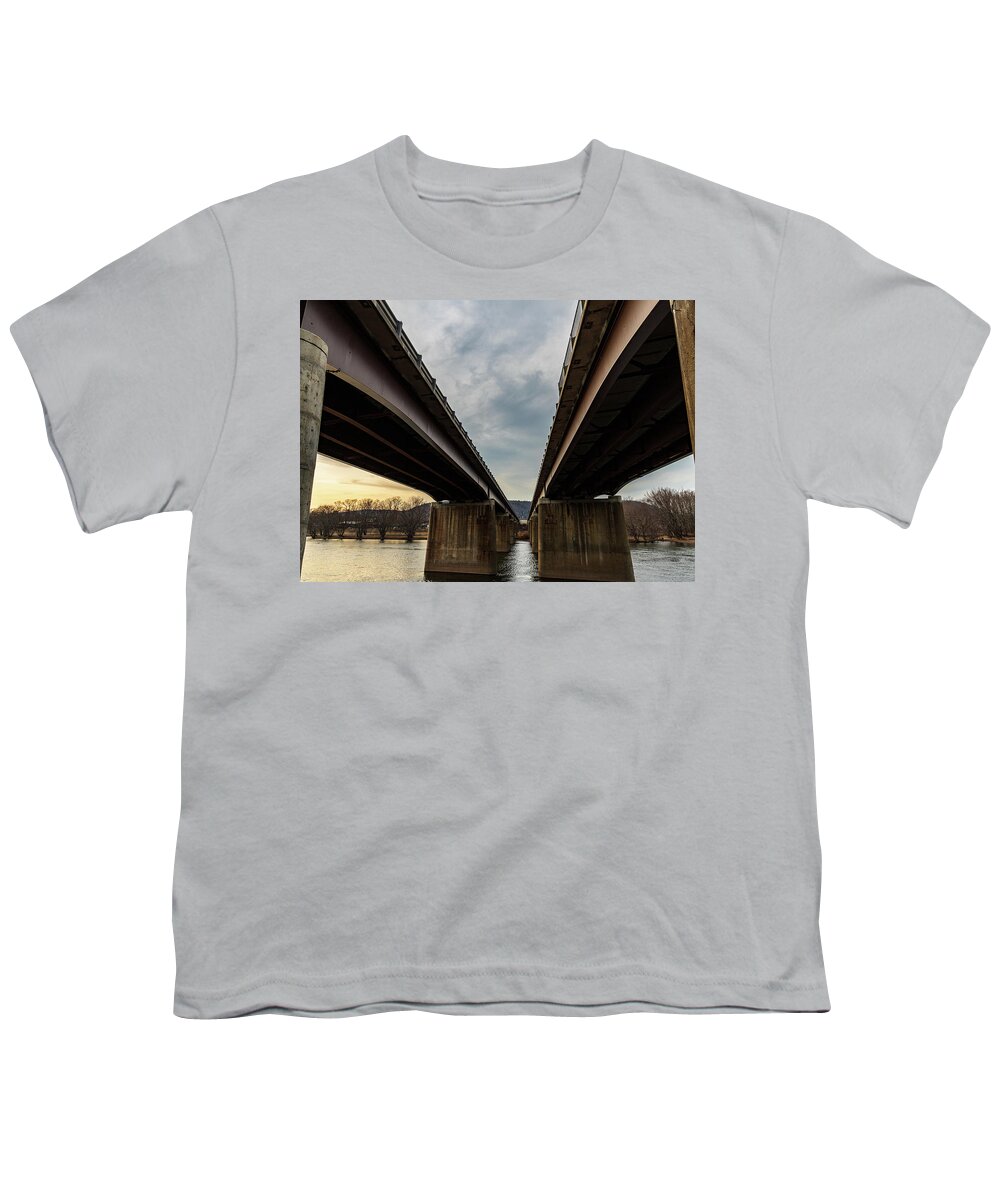Landscapes Youth T-Shirt featuring the photograph Tri-States Bridge - NY, PA, NJ by Amelia Pearn