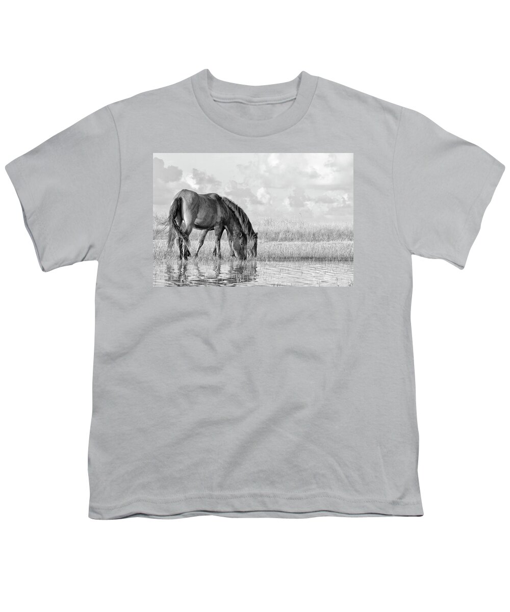 Wild Horses Of The Outer Banks Youth T-Shirt featuring the photograph Two Wild Horses of the Outer Banks by Bob Decker