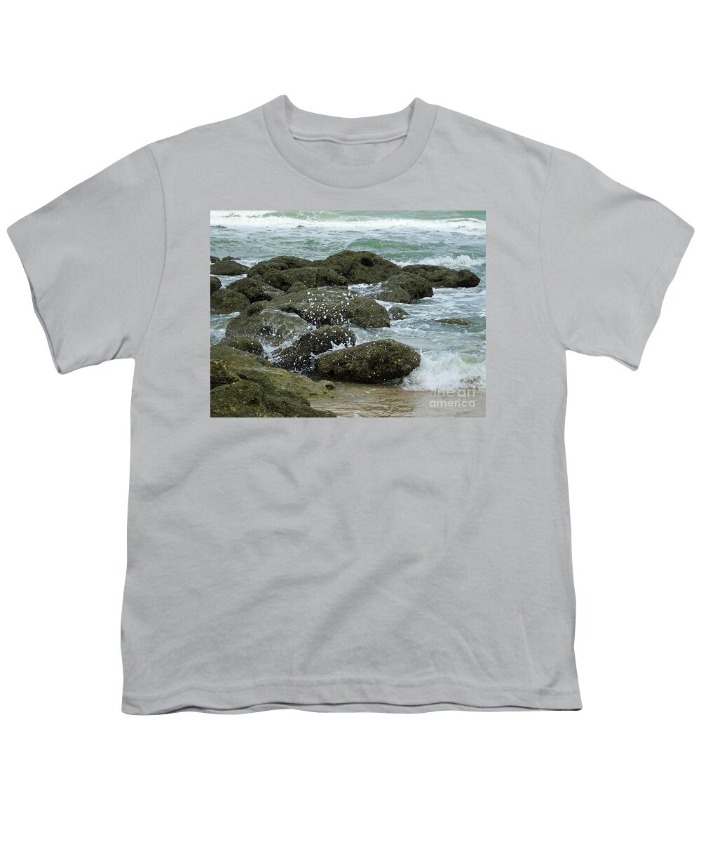 Washington Shores Youth T-Shirt featuring the photograph Waves Collide With Coquina by D Hackett