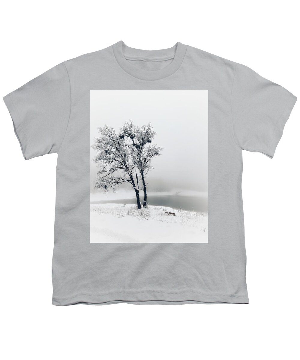 Black And White Youth T-Shirt featuring the photograph Winter Oak by Steph Gabler