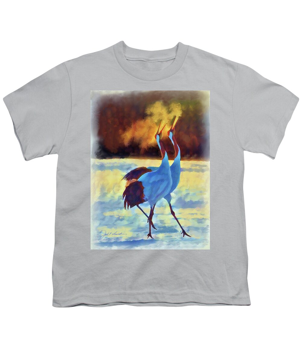 Cranes Youth T-Shirt featuring the painting Winters Breath by Joel Smith