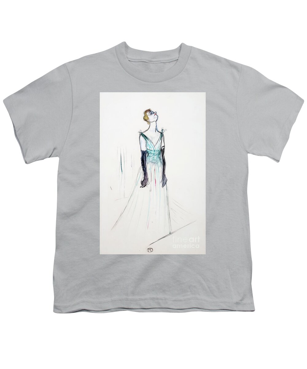 Bomemisza Youth T-Shirt featuring the drawing Yvette Guilbert by Henri de Toulouse Lautrec 1893 by Henri de Toulouse Lautrec