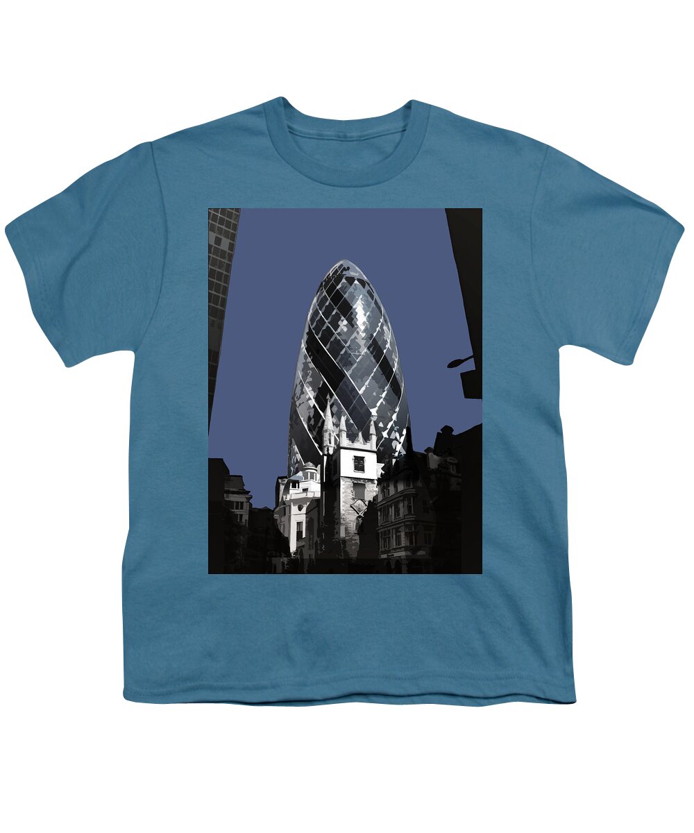 Eye Youth T-Shirt featuring the mixed media Gherkin - New BLUE by BFA Prints