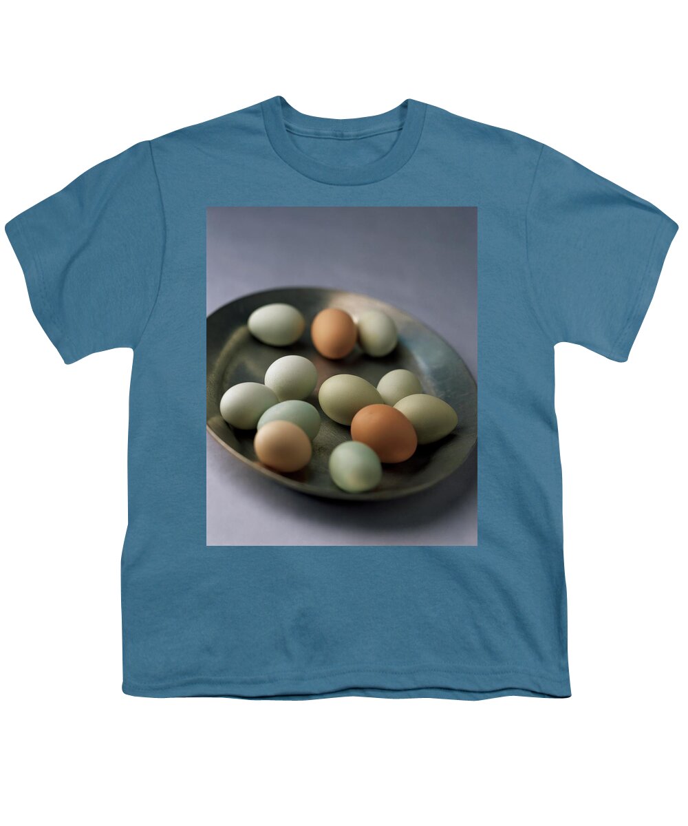 Cookingeggsstill Lifenobodyegganimalsbowlselective Focusrawfood #condenastgourmetphotograph April 1st 2001 Youth T-Shirt featuring the photograph A Bowl Of Eggs by Romulo Yanes