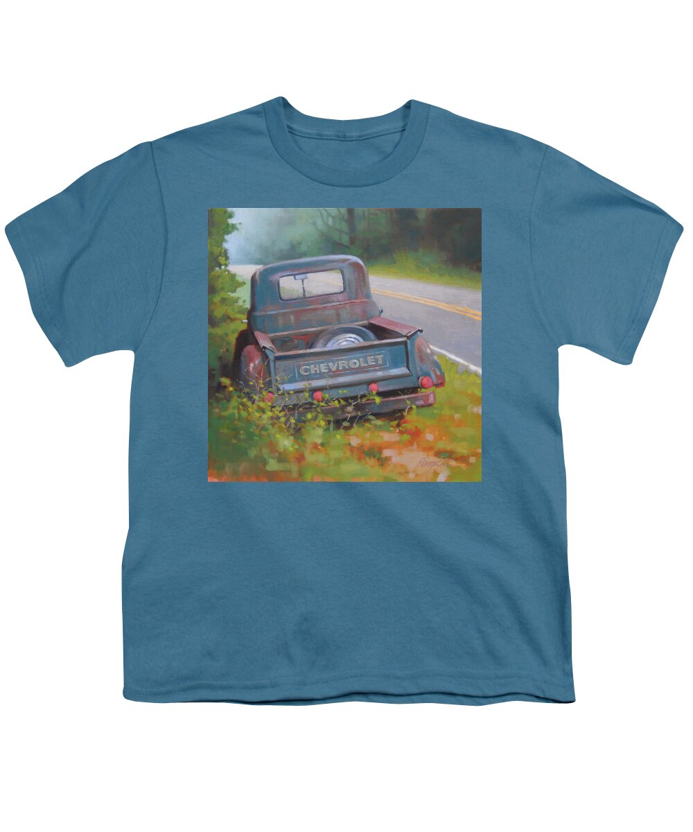 Truck Youth T-Shirt featuring the painting Abandoned Chevy by Todd Baxter