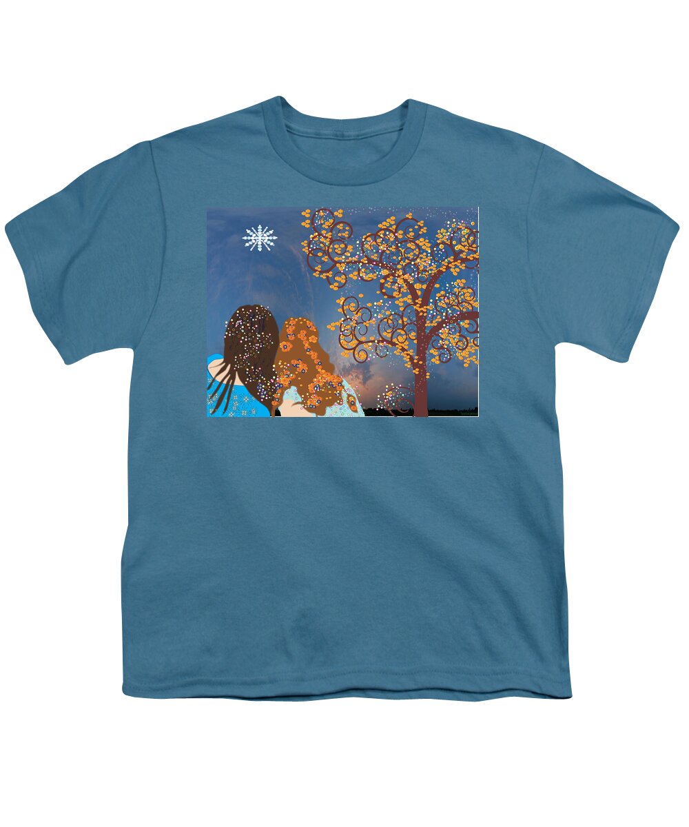 Tree Of Life Youth T-Shirt featuring the digital art Blue Swirl Girls by Kim Prowse