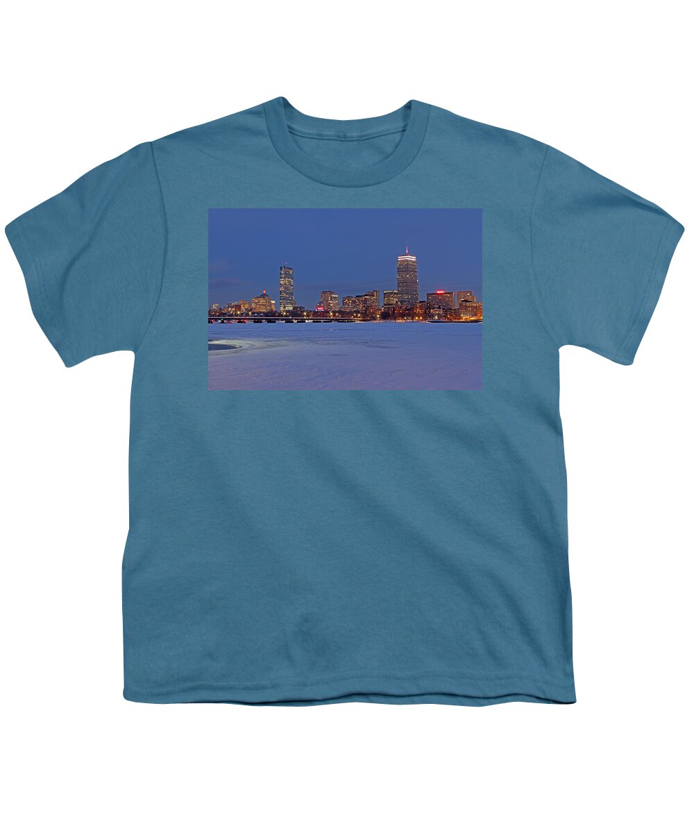 Boston Youth T-Shirt featuring the photograph Boston Prudential Center Lit in Blue and Red for Super Bowl XLIX by Juergen Roth