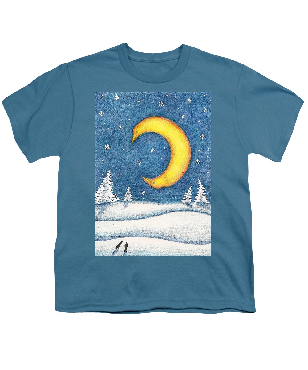 Print Youth T-Shirt featuring the painting Crescent Moon by Margaryta Yermolayeva