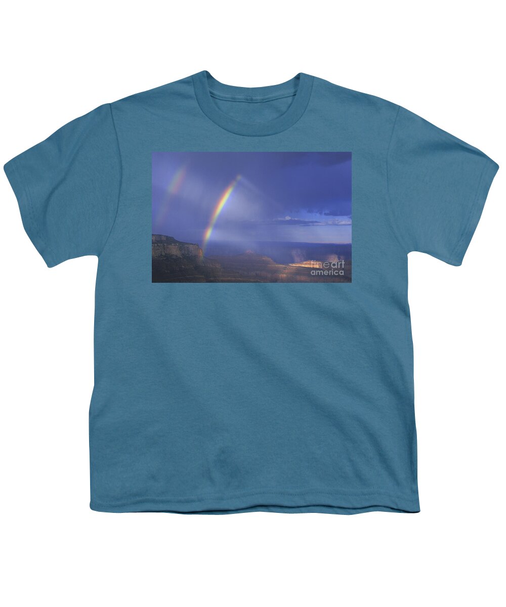 North America Youth T-Shirt featuring the photograph Double Rainbow at Cape Royal Grand Canyon National Park by Dave Welling