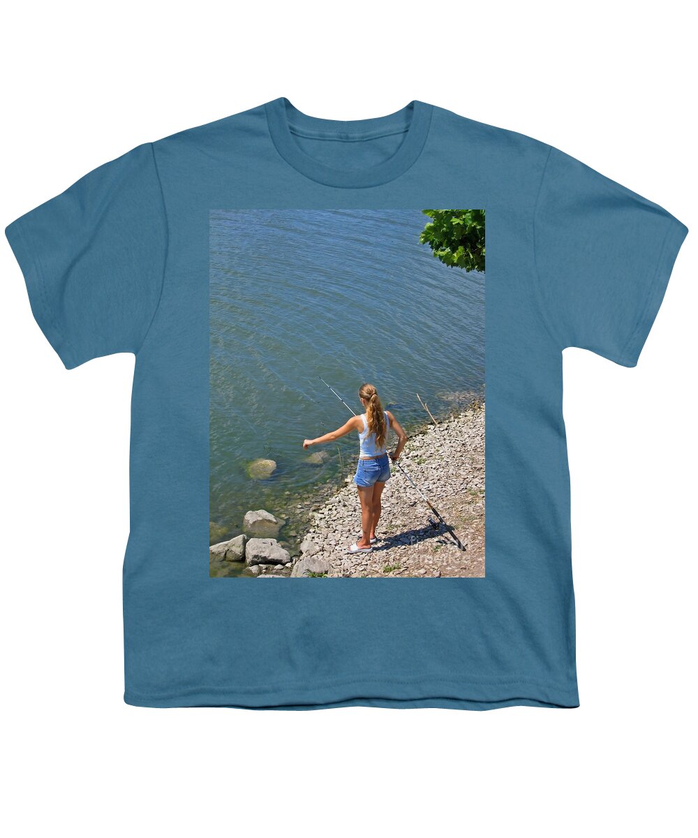 Fishing Youth T-Shirt featuring the photograph Down by the Riverside by Ann Horn