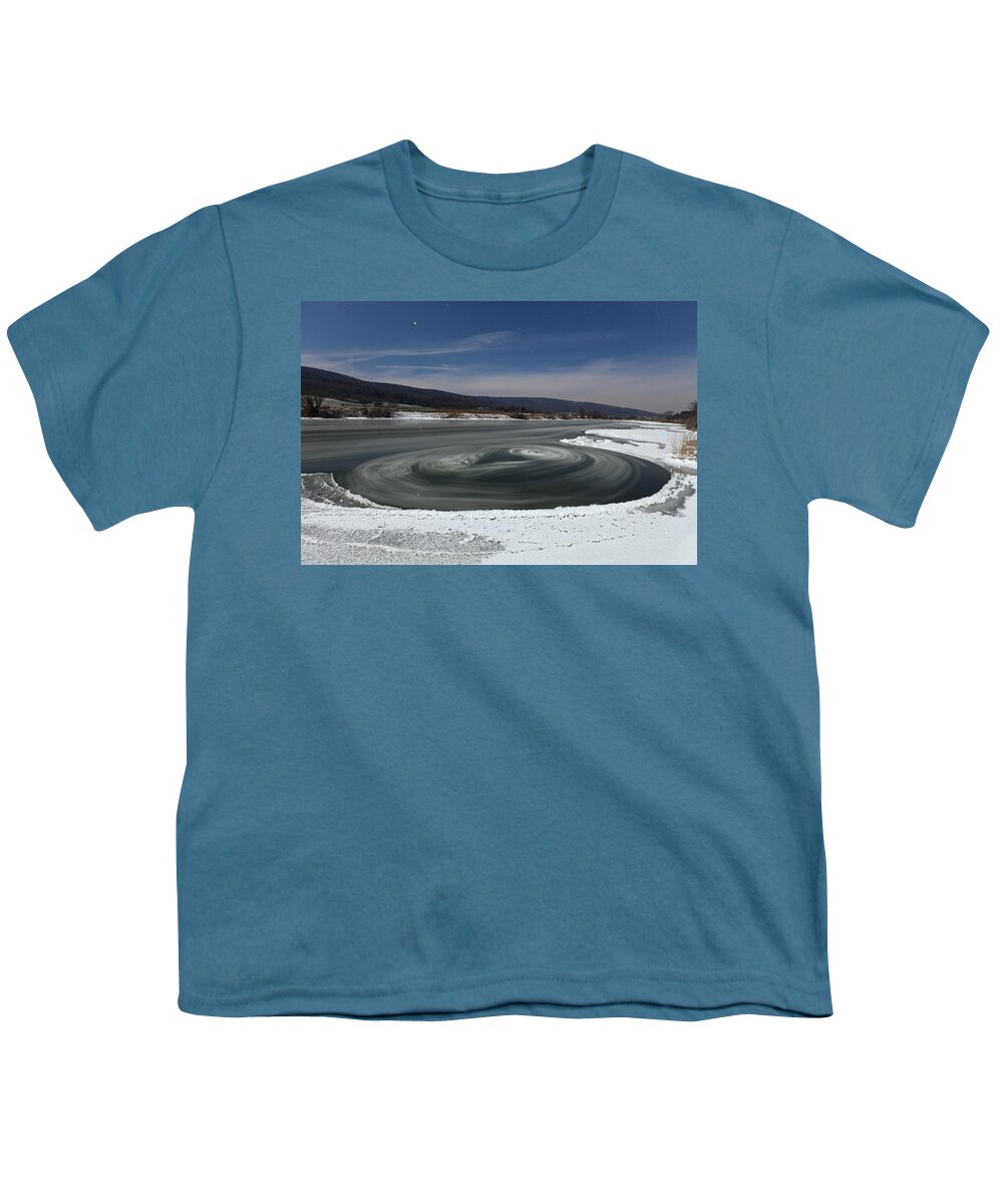 535669 Youth T-Shirt featuring the photograph Eddy In Winter Weser River Germany by Duncan Usher