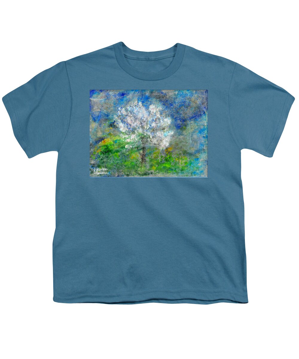 Augusta Stylianou Youth T-Shirt featuring the painting Ethereal Almond Tree by Augusta Stylianou