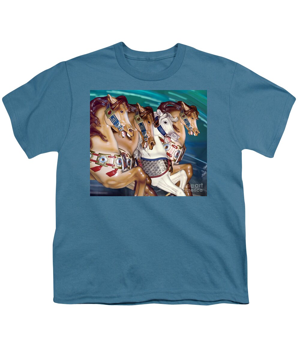 Carousel Youth T-Shirt featuring the photograph carousel horse art photography - Almost A Team by Sharon Hudson