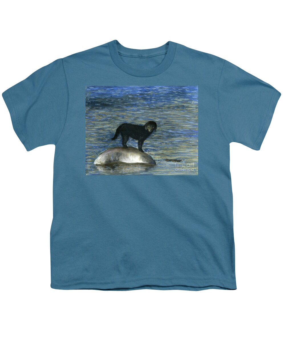 Black Dog Youth T-Shirt featuring the painting Fetch by Ginny Neece