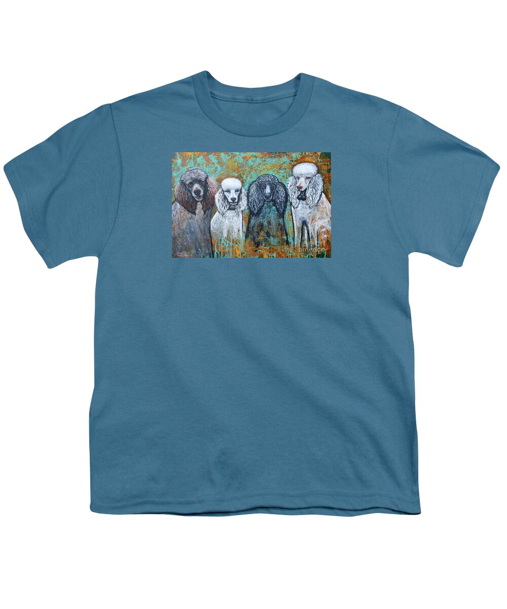 Poodles Youth T-Shirt featuring the painting Four Poodles by Genevieve Esson