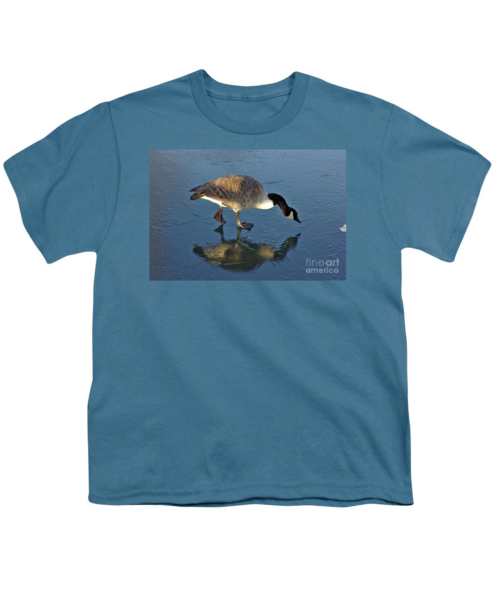 St James Lake Youth T-Shirt featuring the photograph Goose on Ice by Jeremy Hayden