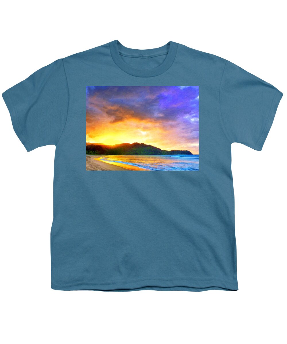 Sunset Youth T-Shirt featuring the painting Hanalei Sunset by Dominic Piperata