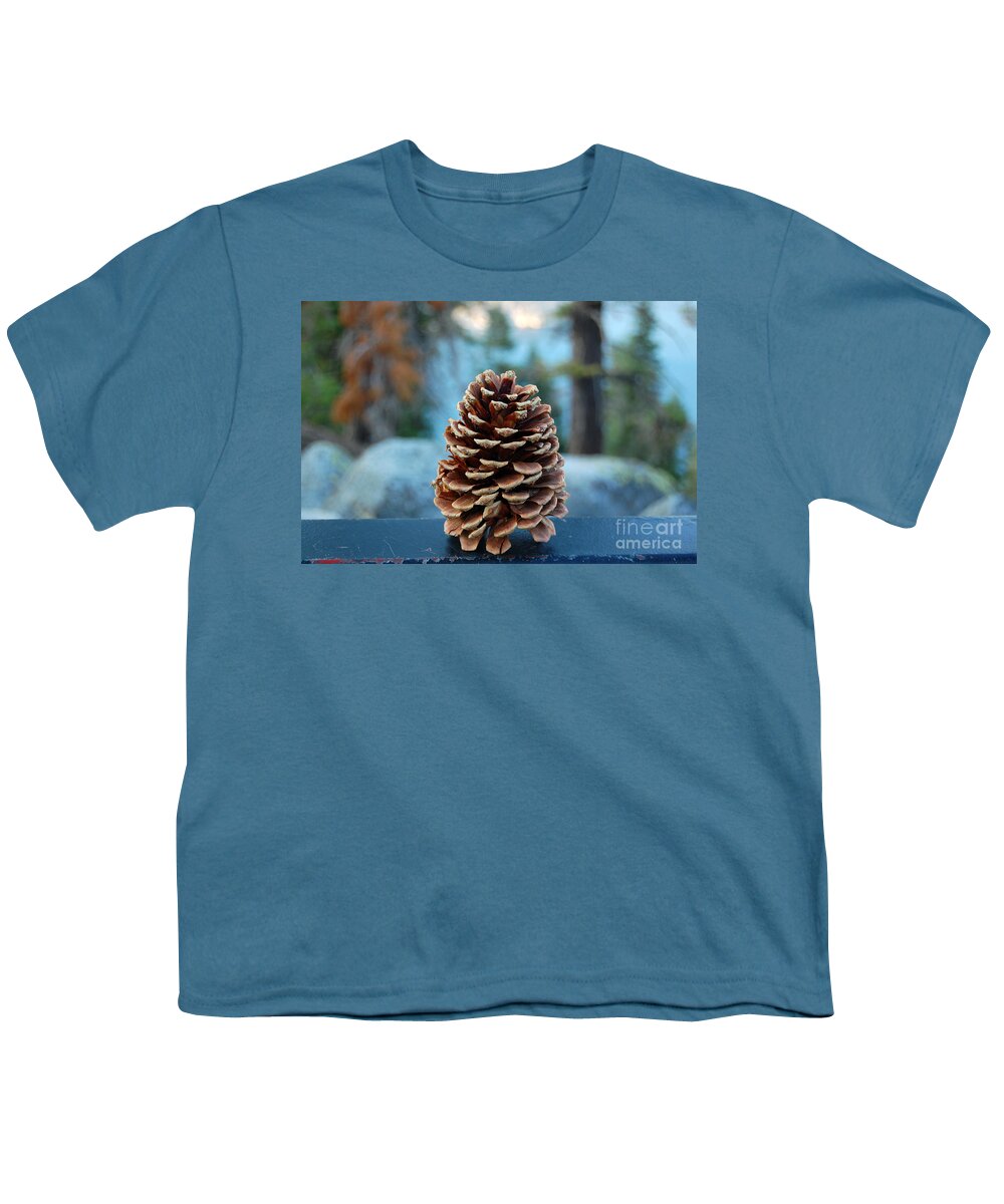 Lake Tahoe Youth T-Shirt featuring the photograph Lake Tahoe Pine Cone by Debra Thompson