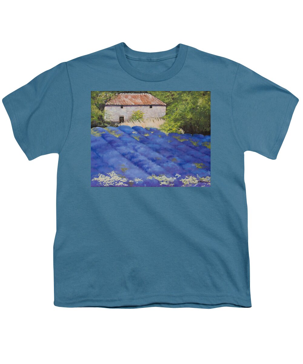 Lavender Youth T-Shirt featuring the painting Lavender Fields by Rebecca Matthews