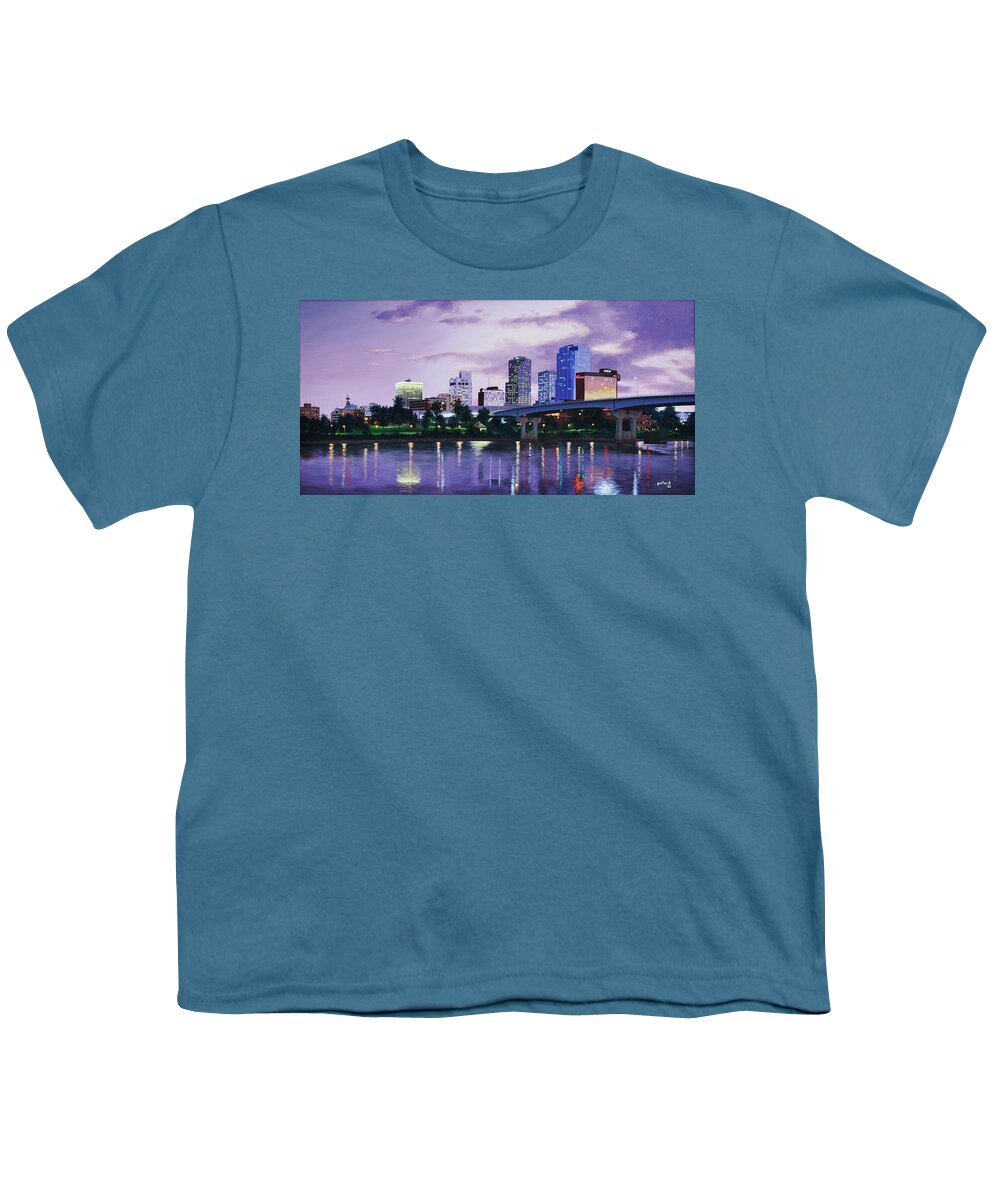 Little Rock Youth T-Shirt featuring the painting Little Rock Skyline by Glenn Pollard