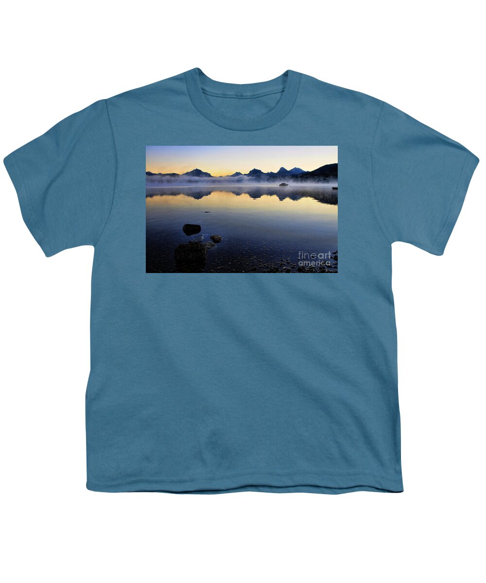 Mcdonald Lake Youth T-Shirt featuring the photograph McDonald Lake Sunrise by Gary Beeler