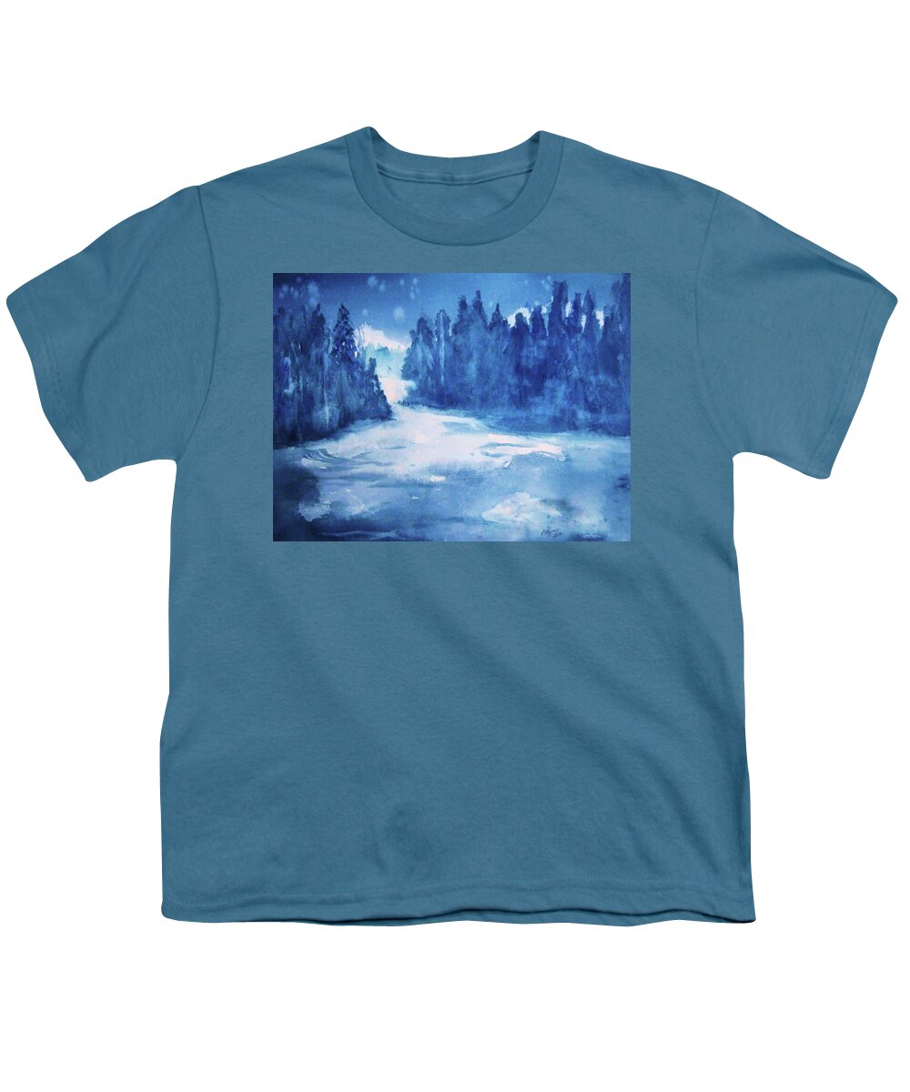 Misty Waterfall Youth T-Shirt featuring the painting Misty Falls by Ellen Levinson