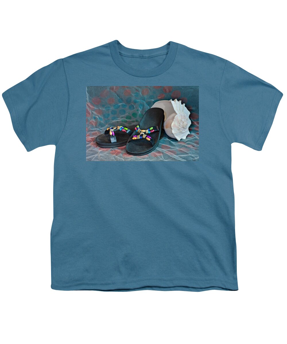 Shoe Youth T-Shirt featuring the photograph Flip Flop Conch Shell by Patti Deters