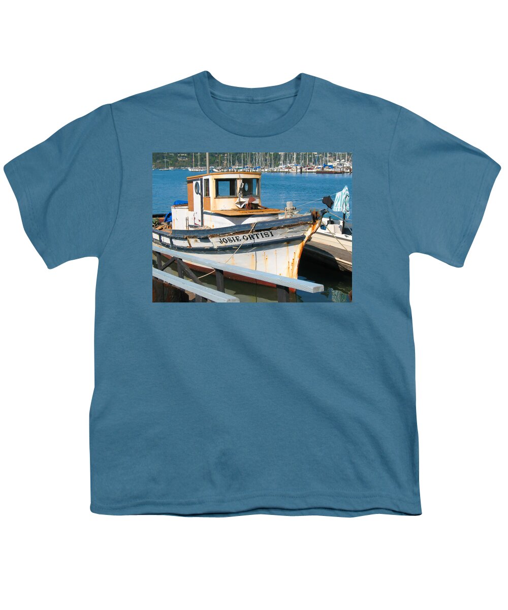 Vintage Boat Youth T-Shirt featuring the photograph Old Fishing Boat in Sausalito by Connie Fox