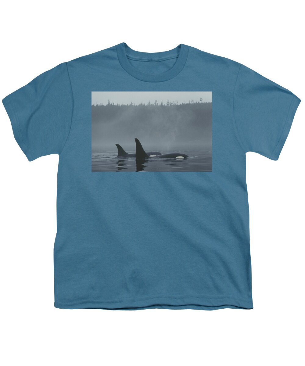 Feb0514 Youth T-Shirt featuring the photograph Orca Male And Female Surfacing Canada by Hiroya Minakuchi