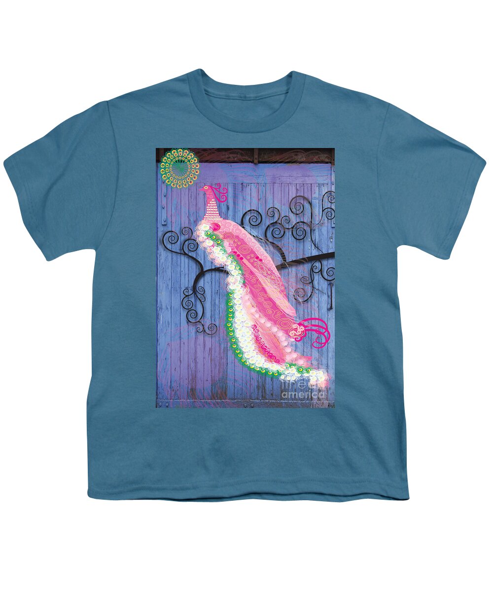 Symbolism. Impressionism Youth T-Shirt featuring the digital art Pink on Blue by Kim Prowse