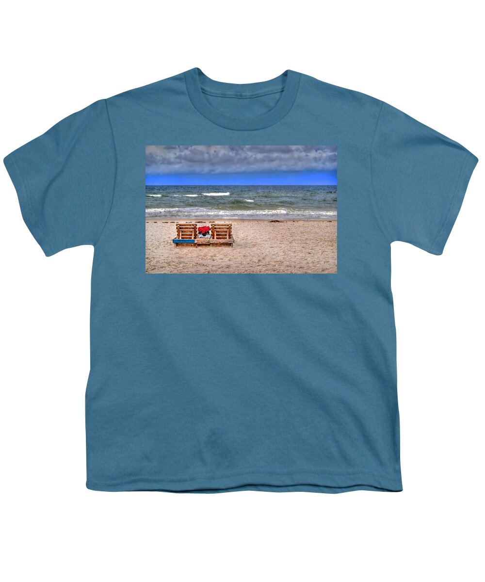 Christmas Youth T-Shirt featuring the painting Poinsettia Beach Chairs by Michael Thomas