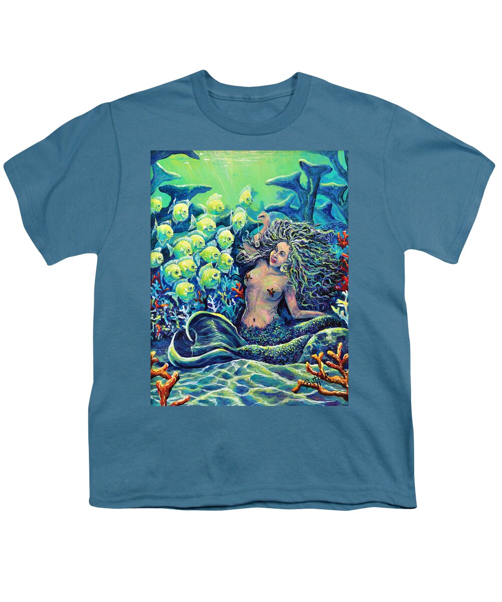 Mermaid Youth T-Shirt featuring the painting Proper Schooling by Gail Butler