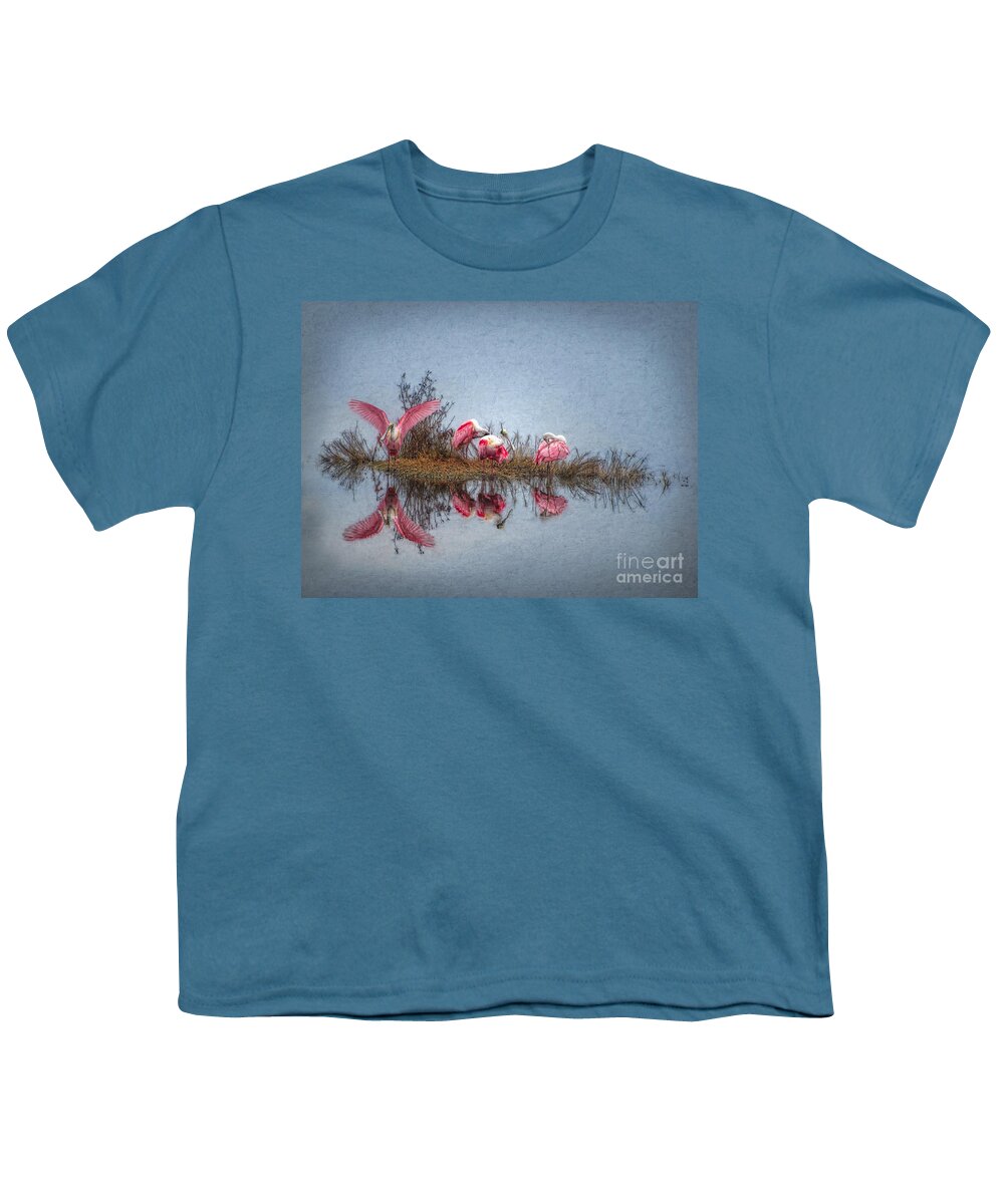 Spoonbills Youth T-Shirt featuring the digital art Roseate Spoonbills at Rest by Lianne Schneider