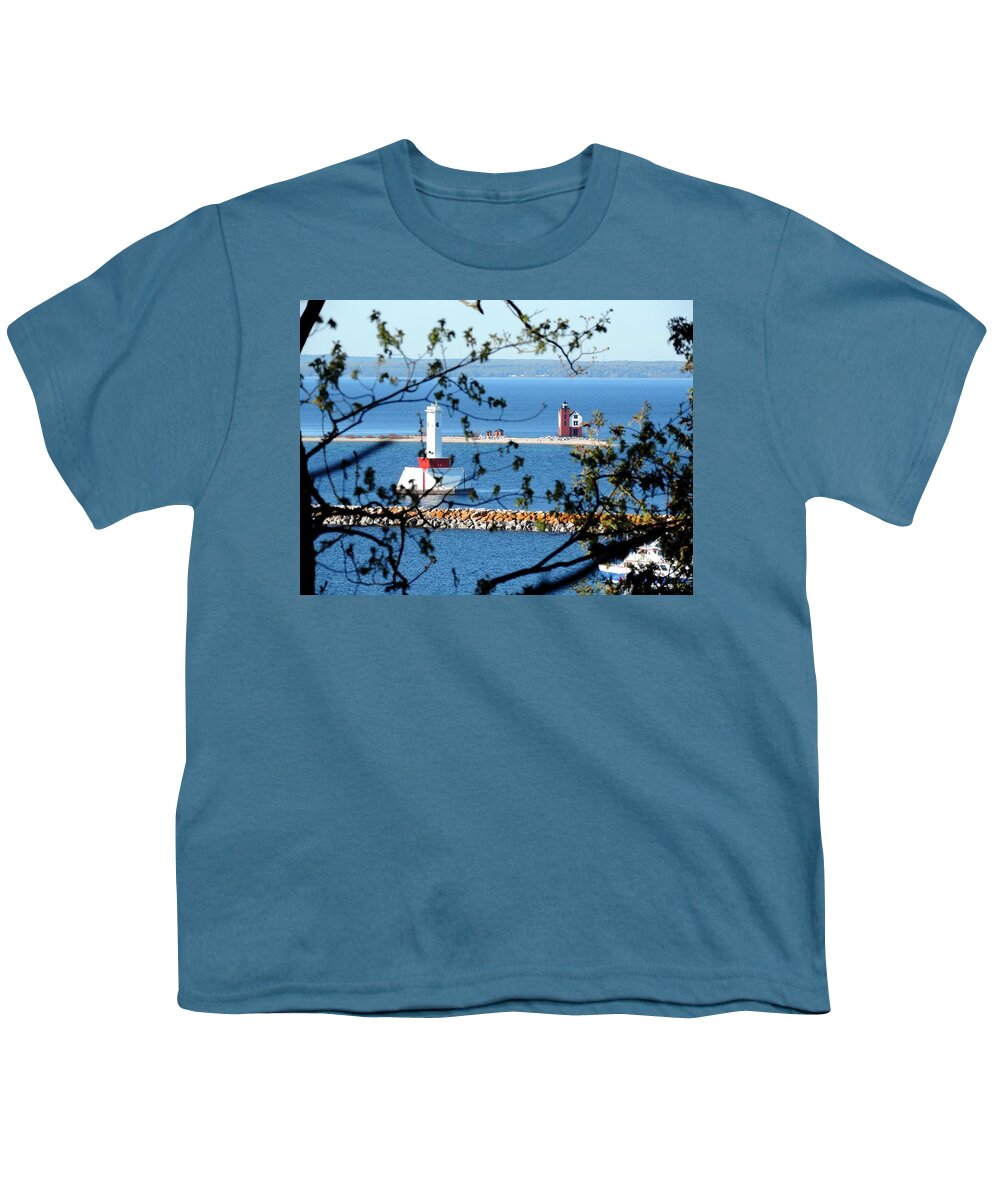 Lighthouses Youth T-Shirt featuring the photograph Round Island Lighthouse and Round Island Passage Light by Keith Stokes