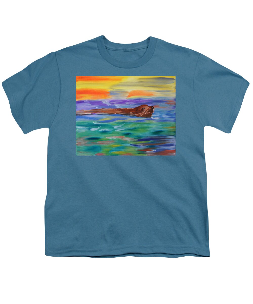 Sealion Youth T-Shirt featuring the painting Sunny Sea Lion by Meryl Goudey