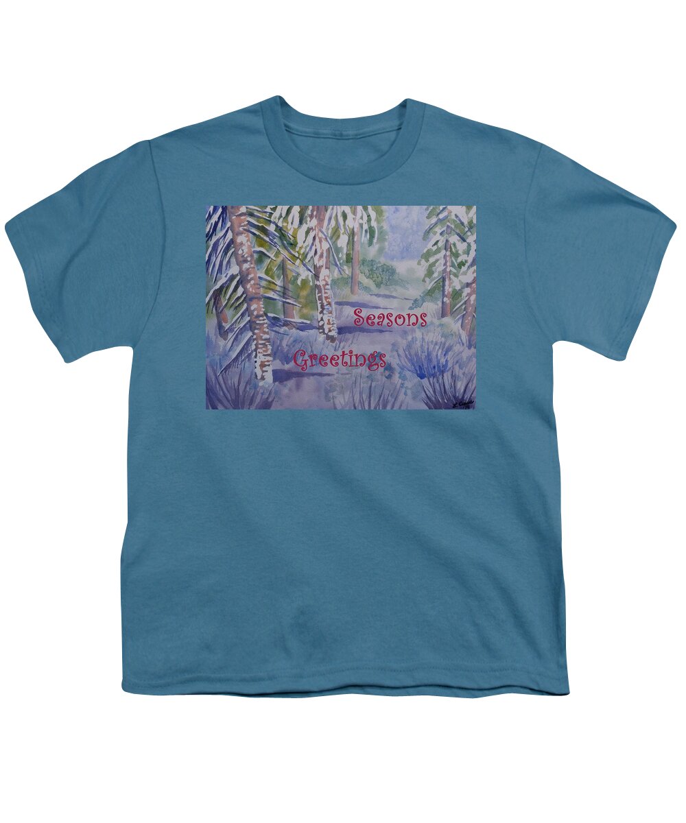 Seasons Greetings Youth T-Shirt featuring the painting Seasons Greetings - Snowy Winter Path by Cascade Colors